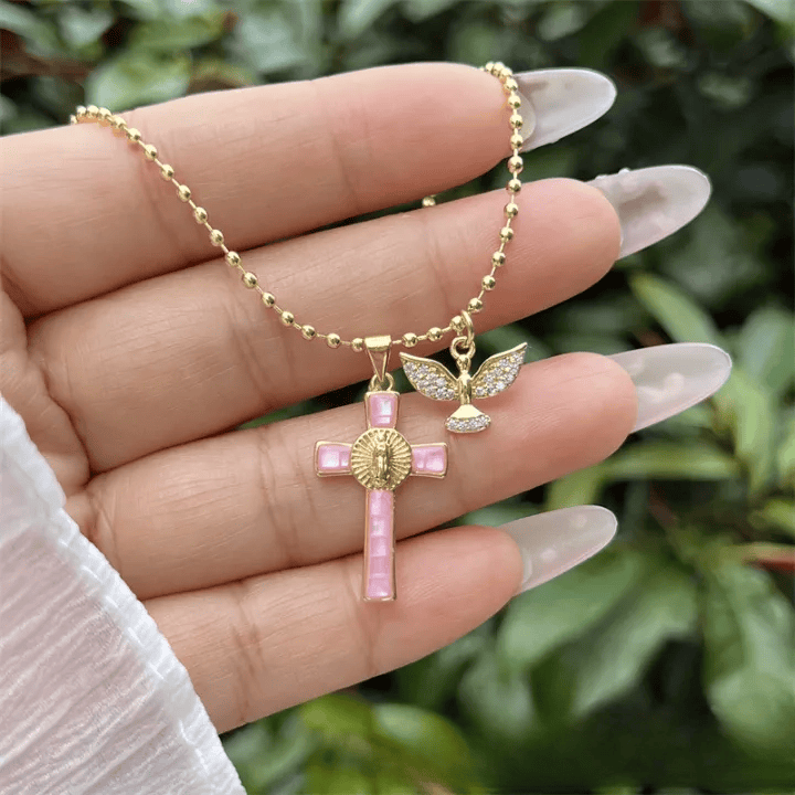 Christianartworkshop Holy Spirit Pastel Inlaid Cross Necklace Emblem of Heavenly Protection - image 2