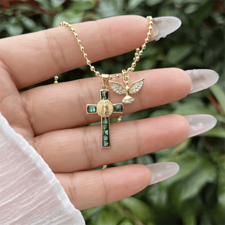 Christianartworkshop Holy Spirit Pastel Inlaid Cross Necklace Emblem of Heavenly Protection - image 4