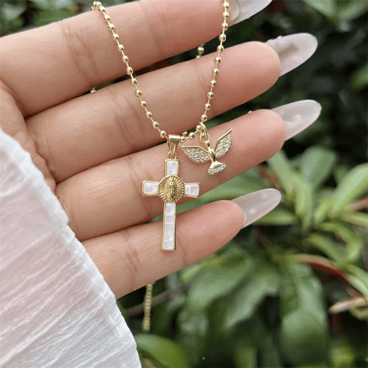Christianartworkshop Holy Spirit Pastel Inlaid Cross Necklace Emblem of Heavenly Protection - image 8