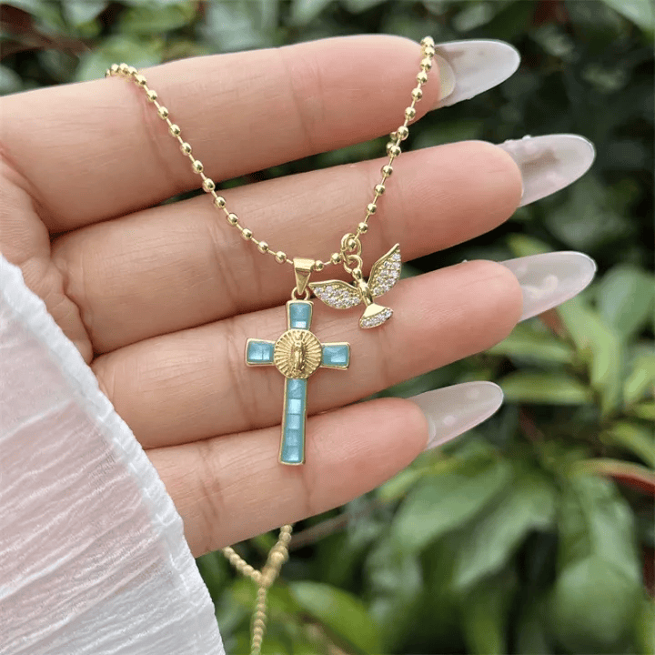 Christianartworkshop Holy Spirit Pastel Inlaid Cross Necklace Emblem of Heavenly Protection - image 6