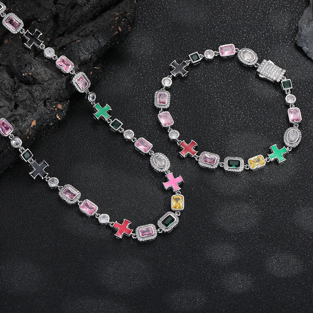 Christianartworkshop Ornate Multi‑Stone Cross Interlocking Chain: Token of Abiding Watchful Safeguard - Necklace - Silver - 20''/51cm - image 0