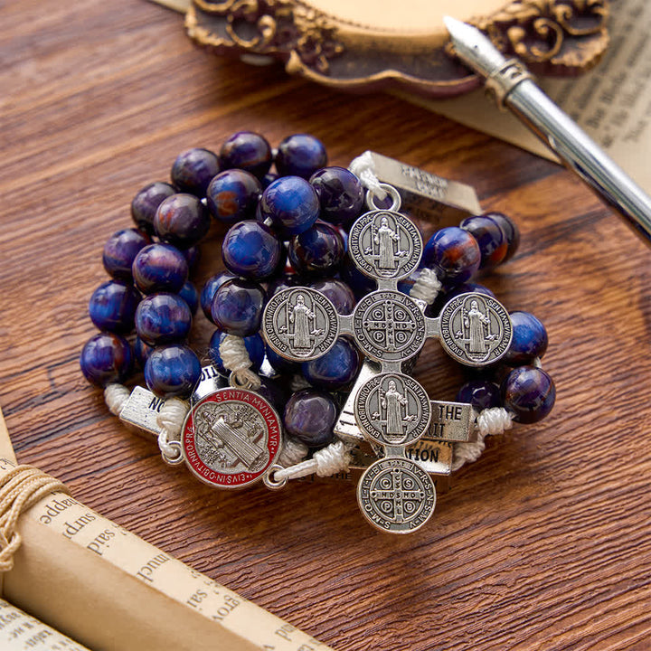 Christianartworkshop Engraved Scripture‑Node Resin Bead Rosary With St.Benedict Cross: Emblem of Focused Heavenly Solace - image 4