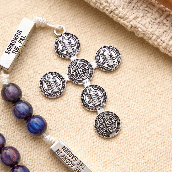 Christianartworkshop Engraved Scripture‑Node Resin Bead Rosary With St.Benedict Cross: Emblem of Focused Heavenly Solace - image 7