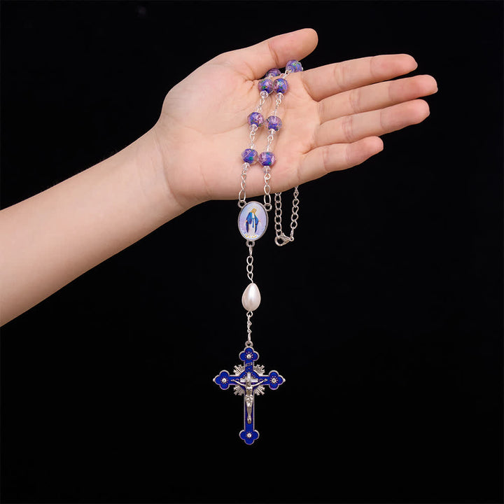 Christianartworkshop Compact Floral Glass Pocket & Car Rosary With Our Lady Medallion: Emblem of Gentle Heavenly Solace - image 3