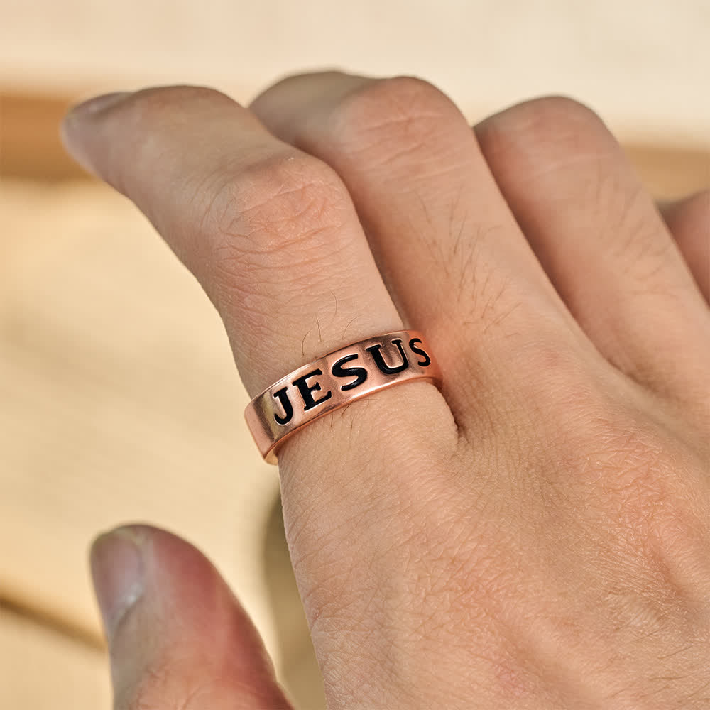 Christianartworkshop Classic Jesus Engraved Text Open Band Ring: Bearer of Calm Timeless Spiritual Peace - image 1