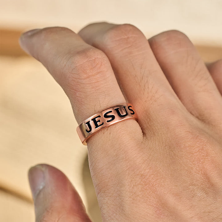 Christianartworkshop Classic Jesus Engraved Text Open Band Ring: Bearer of Calm Timeless Spiritual Peace - image 1