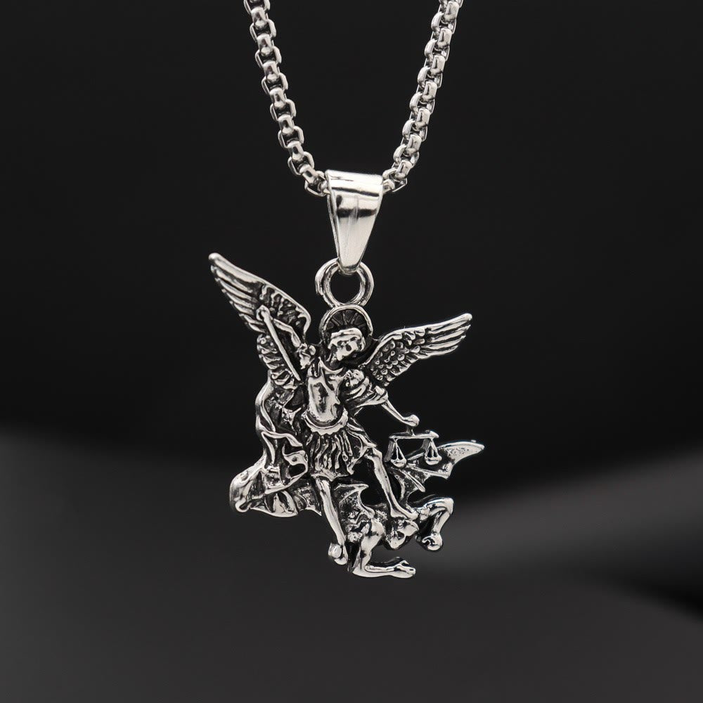 Christianartworkshop Intricate Sculpted St.Michael Pendant Necklace With Justice Scales: Emblem Of Mighty Heavenly Safeguard - image 2