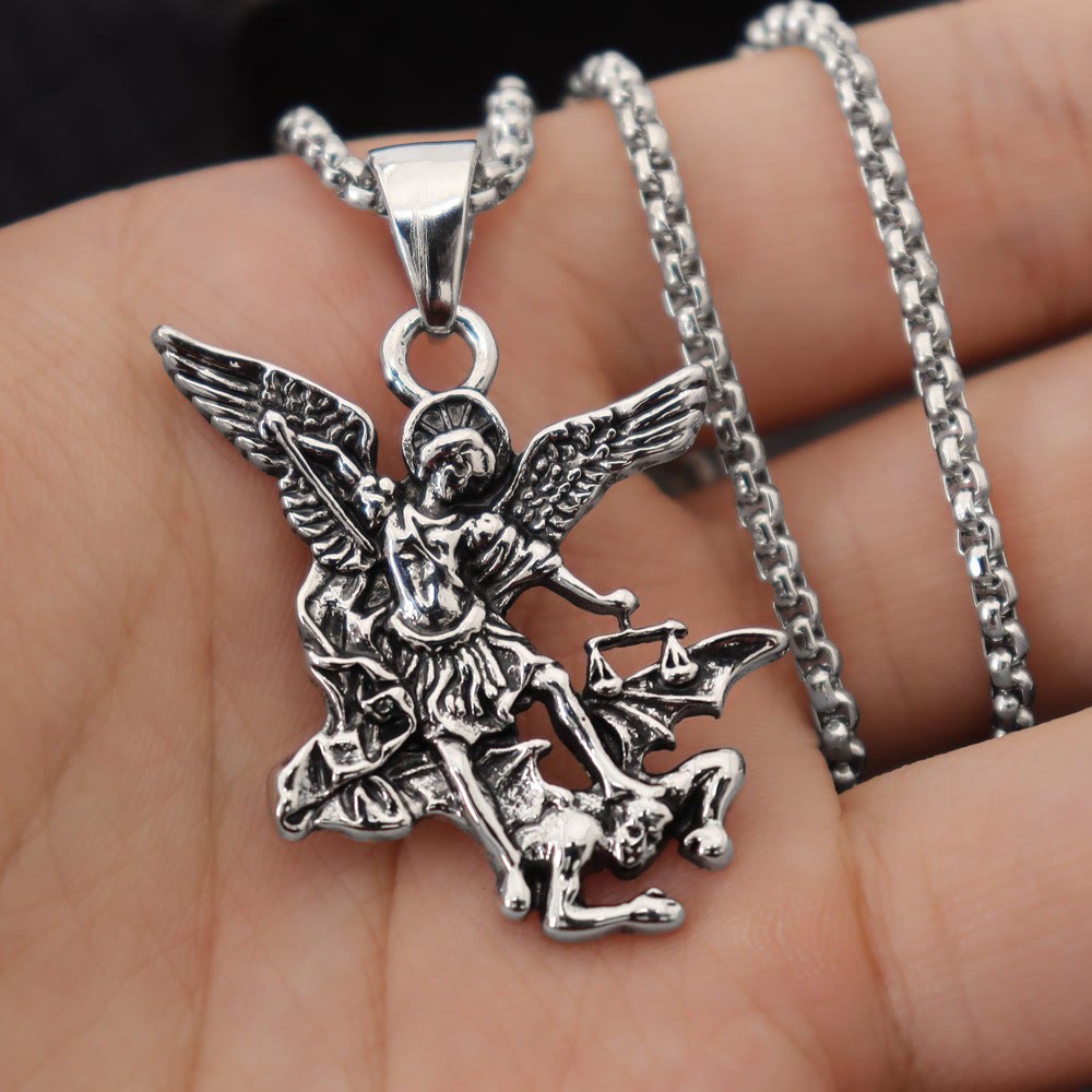 Christianartworkshop Intricate Sculpted St.Michael Pendant Necklace With Justice Scales: Emblem Of Mighty Heavenly Safeguard - image 5