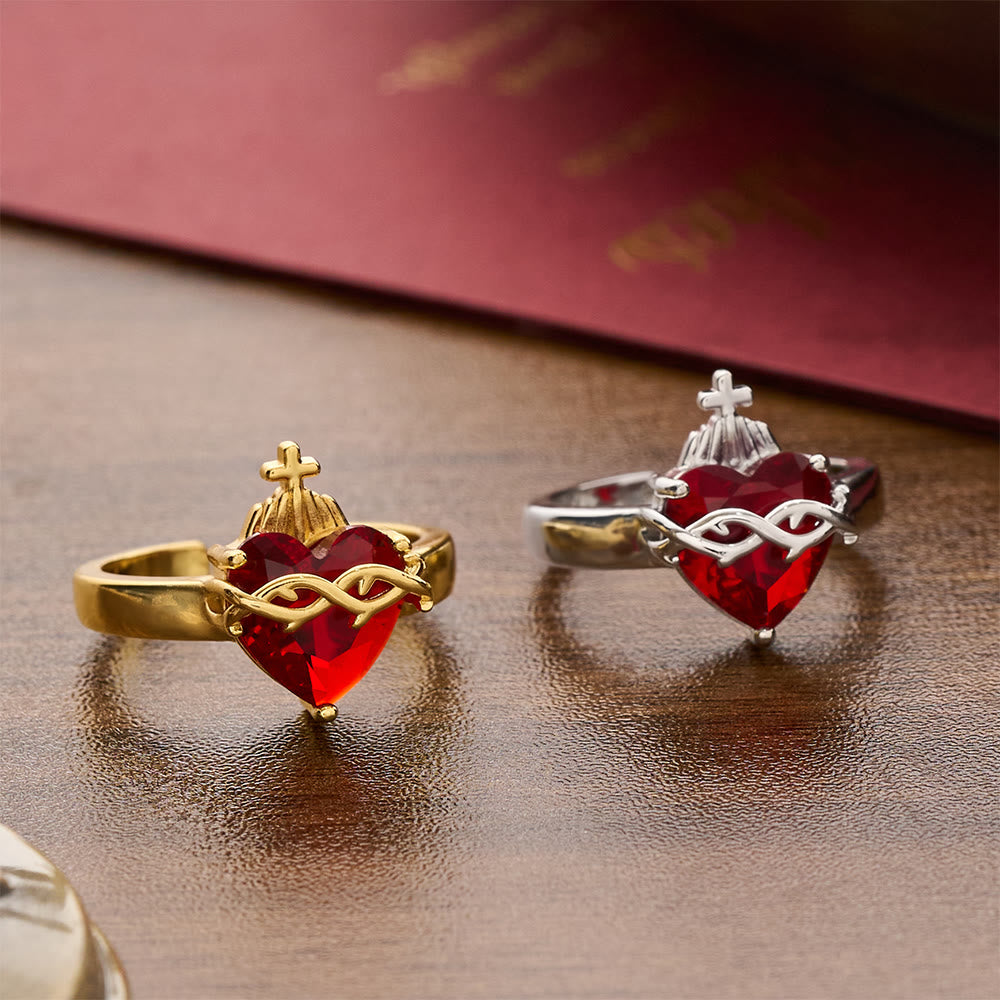 Christianartworkshop Sculpted Sacred Heart Open Band Ring: Emblem Of Tender Heavenly Shelter - image 3