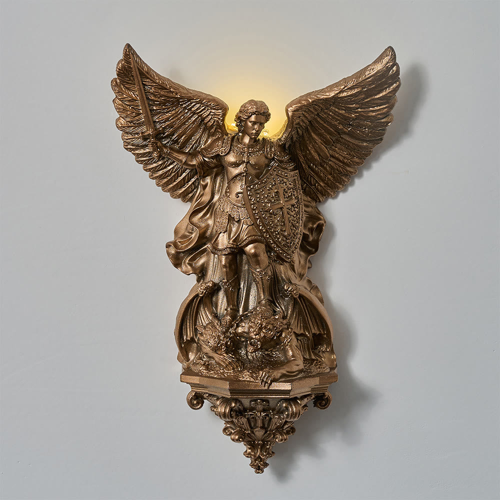 Christianartworkshop Grand Winged St.Michael Wall Sculpture With Backlight: Emblem Of Noble Heavenly Shelter - St.Michael - image 0