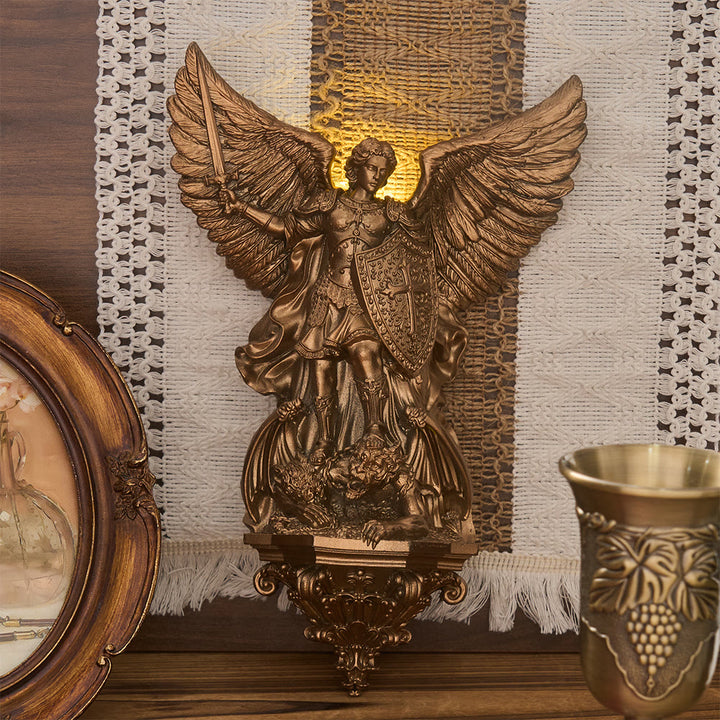 Christianartworkshop Grand Winged St.Michael Wall Sculpture With Backlight: Emblem Of Noble Heavenly Shelter - image 4