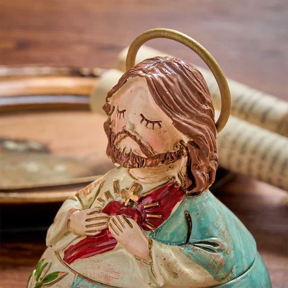 Christianartworkshop 2Pack Whimsical Sacred Heart Figurine Rosary Storage Boxes Jesus And Virgin Mary Decorative Religious Statue Cases - image 3