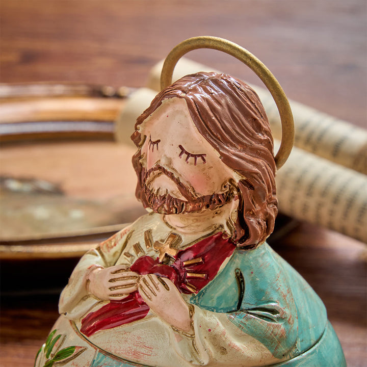 Christianartworkshop 2Pack Whimsical Sacred Heart Figurine Rosary Storage Boxes Jesus And Virgin Mary Decorative Religious Statue Cases - image 3