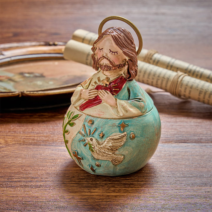 Christianartworkshop 2Pack Whimsical Sacred Heart Figurine Rosary Storage Boxes Jesus And Virgin Mary Decorative Religious Statue Cases - Jesus - image 2