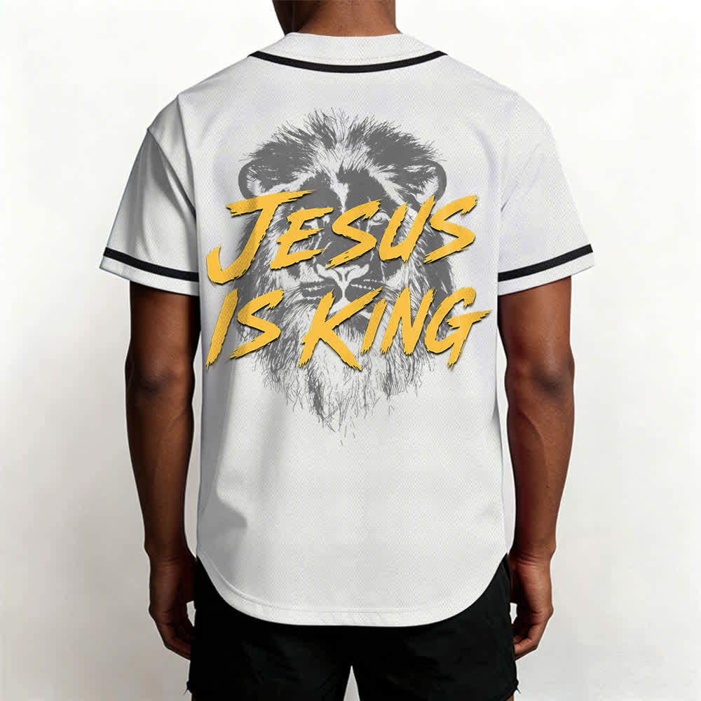 Christianartworkshop Jesus Is King Lion Graphic Baseball Jersey - image 12