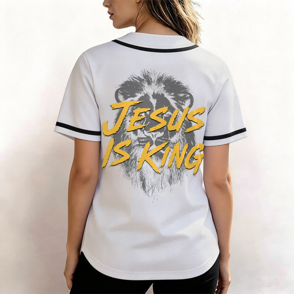 Christianartworkshop Jesus Is King Lion Graphic Baseball Jersey - image 10