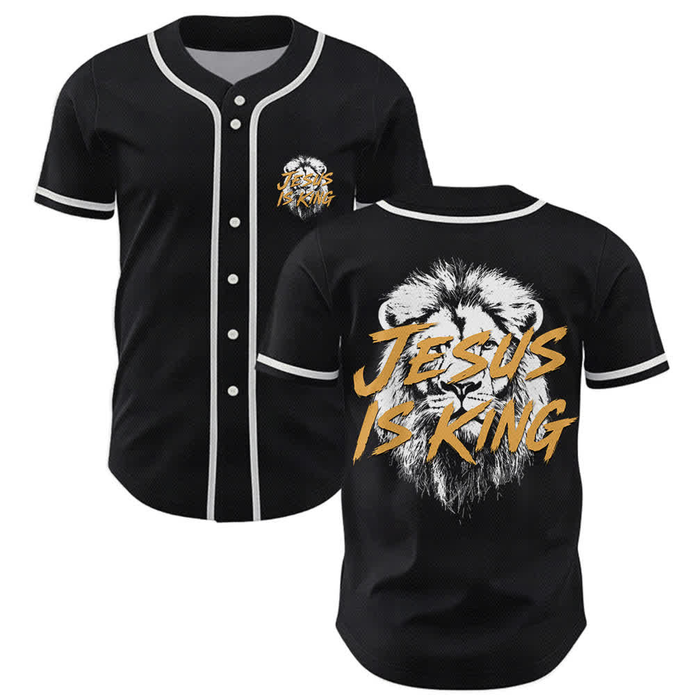 Christianartworkshop Jesus Is King Lion Graphic Baseball Jersey - Black - 5XL - image 14