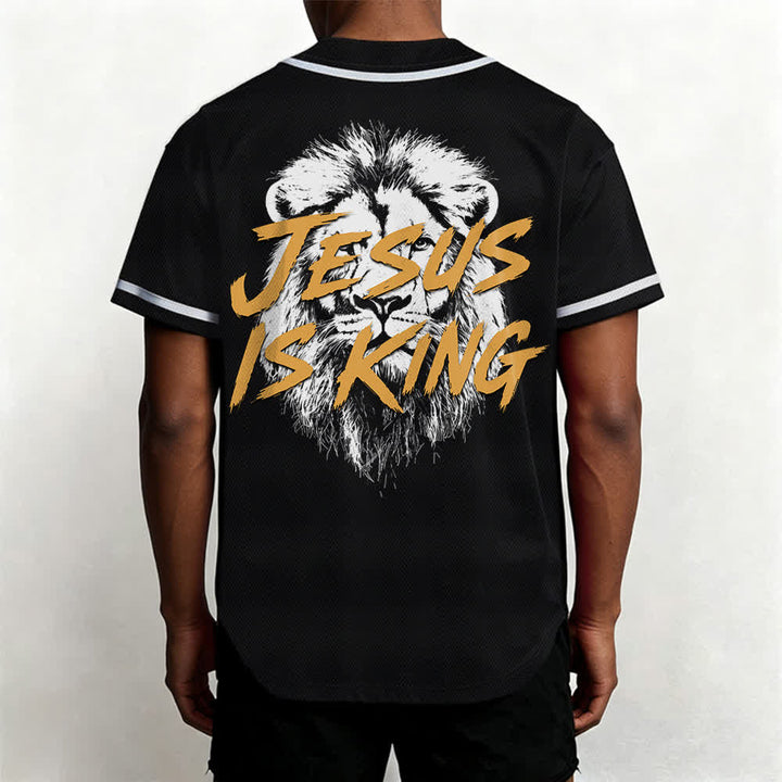 Christianartworkshop Jesus Is King Lion Graphic Mesh Baseball Jersey - image 19
