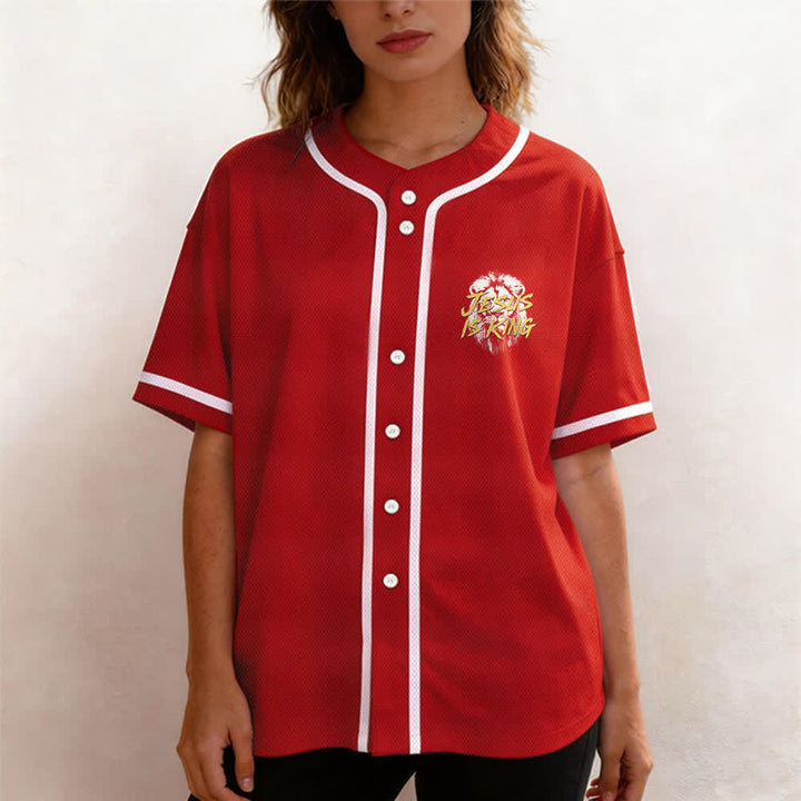 Christianartworkshop Jesus Is King Lion Graphic Mesh Baseball Jersey - image 25
