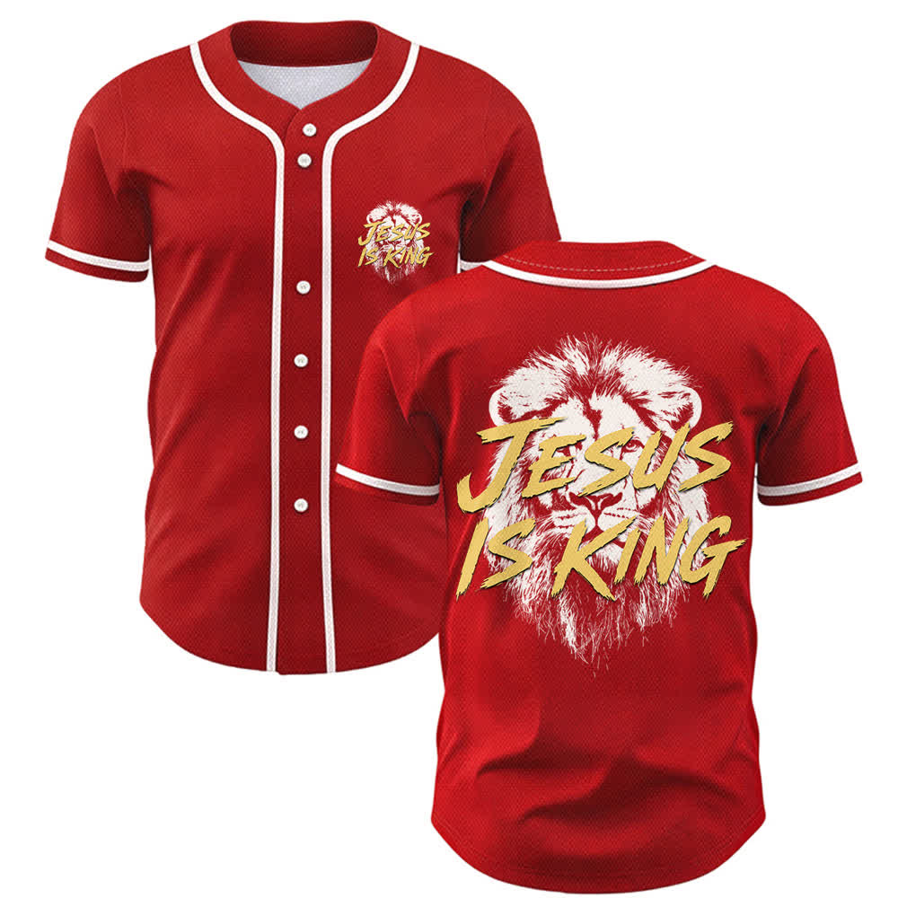Christianartworkshop Jesus Is King Lion Graphic Baseball Jersey - Red - 5XL - image 21
