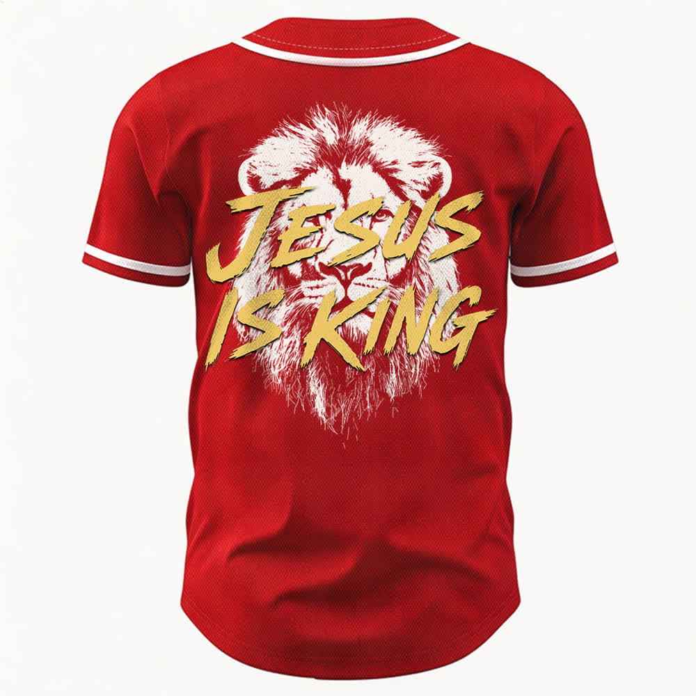Christianartworkshop Jesus Is King Lion Graphic Mesh Baseball Jersey - image 22