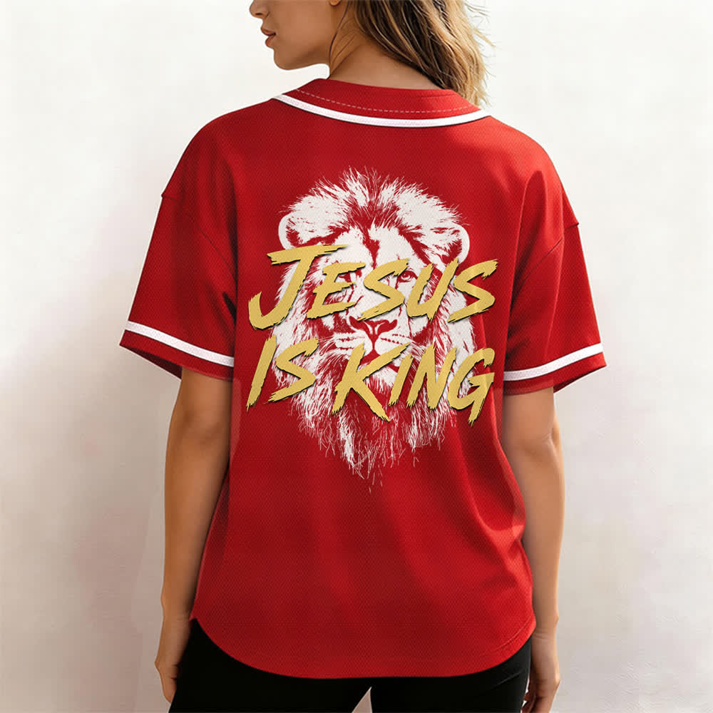 Christianartworkshop Jesus Is King Lion Graphic Mesh Baseball Jersey - image 24