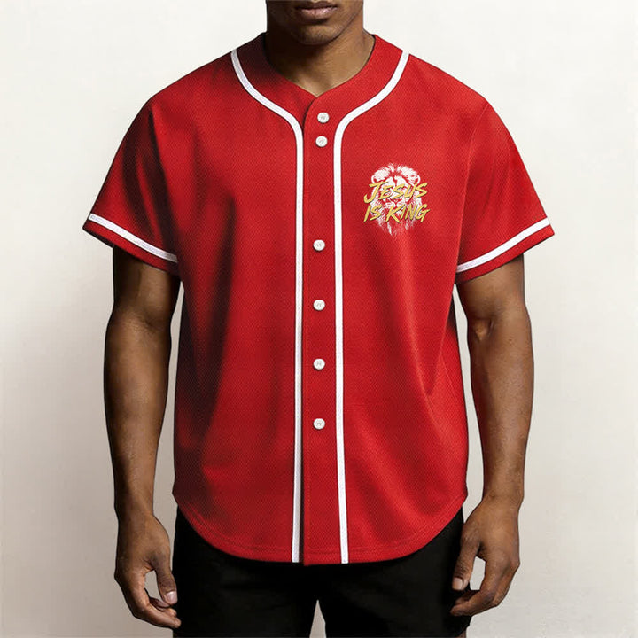 Christianartworkshop Jesus Is King Lion Graphic Mesh Baseball Jersey - image 27