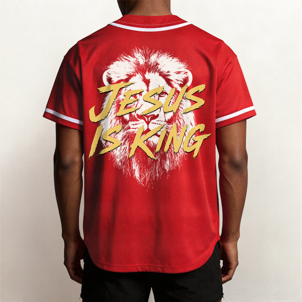 Christianartworkshop Jesus Is King Lion Graphic Baseball Jersey - image 26