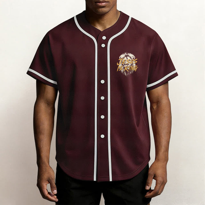 Christianartworkshop Jesus Is King Lion Graphic Baseball Jersey - image 34