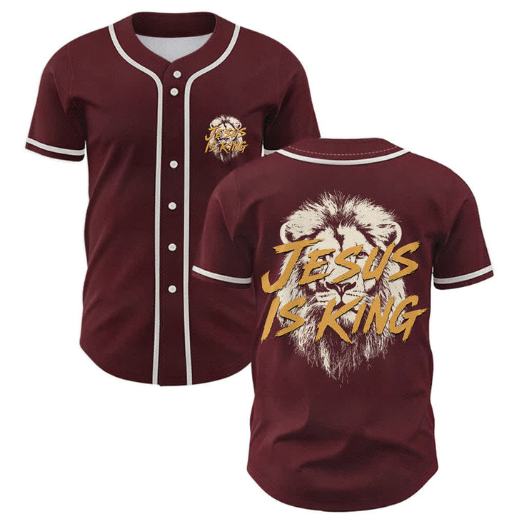 Christianartworkshop Jesus Is King Lion Graphic Baseball Jersey - Wine - 5XL - image 28