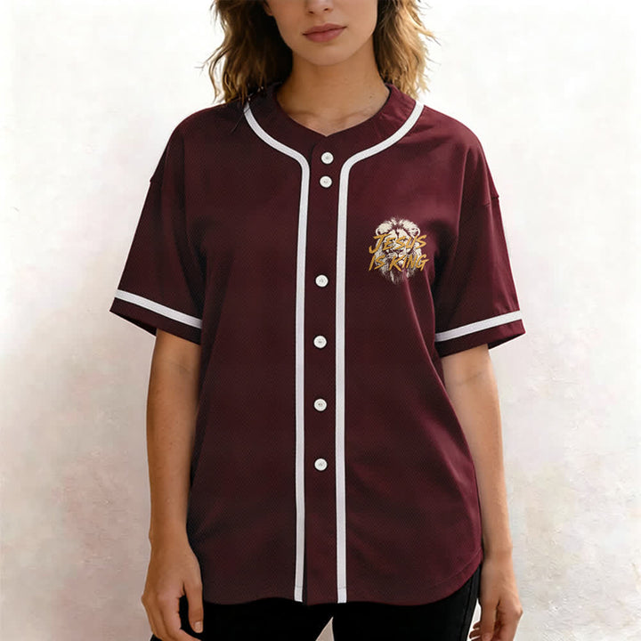 Christianartworkshop Jesus Is King Lion Graphic Baseball Jersey - image 32