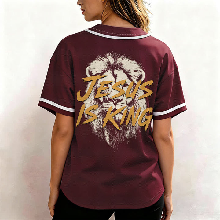 Christianartworkshop Jesus Is King Lion Graphic Mesh Baseball Jersey - image 31