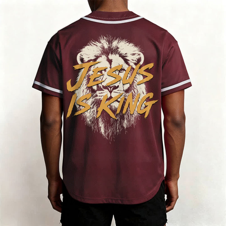 Christianartworkshop Jesus Is King Lion Graphic Mesh Baseball Jersey - image 33
