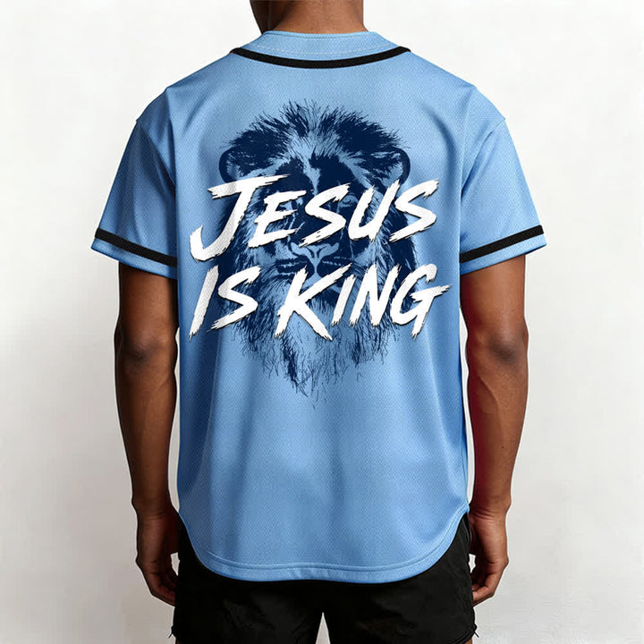 Christianartworkshop Jesus Is King Lion Graphic Mesh Baseball Jersey - image 40