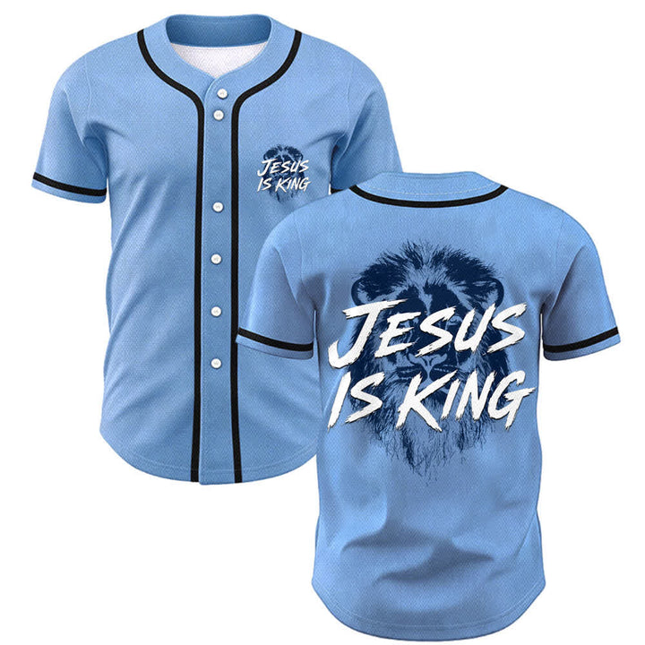 Christianartworkshop Jesus Is King Lion Graphic Baseball Jersey - Blue - 5XL - image 35