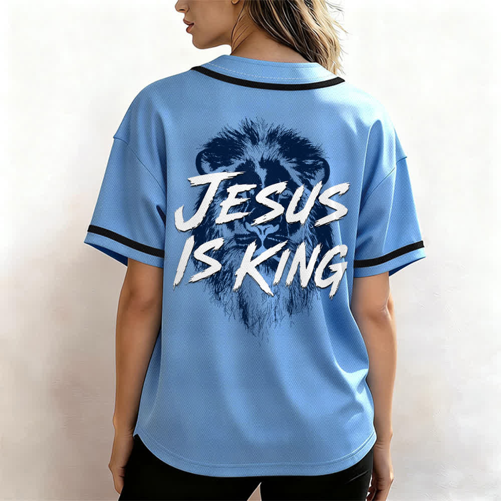 Christianartworkshop Jesus Is King Lion Graphic Baseball Jersey - image 38