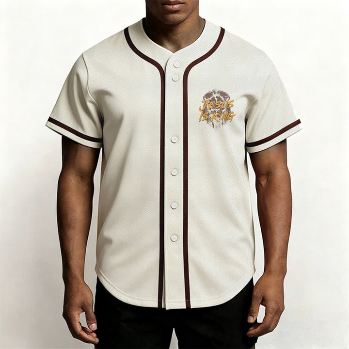 Christianartworkshop Jesus Is King Lion Graphic Baseball Jersey - image 55