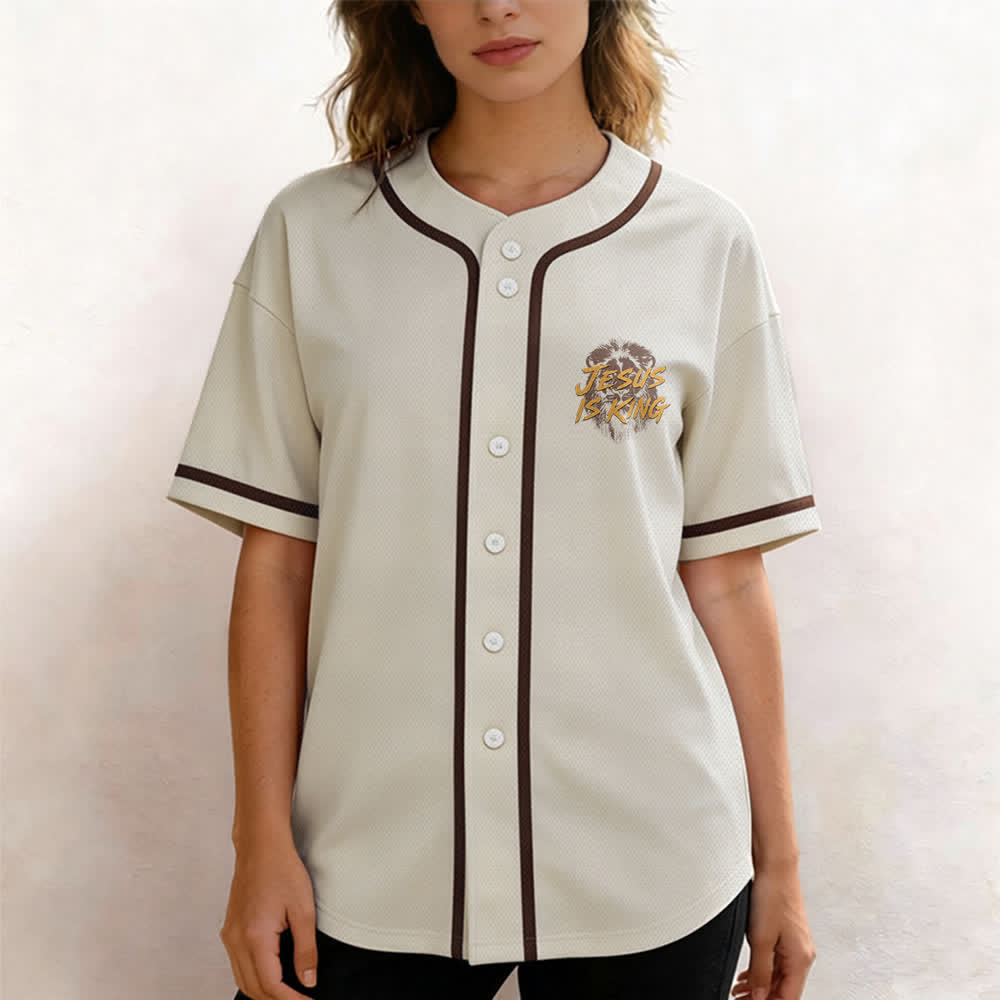 Christianartworkshop Jesus Is King Lion Graphic Mesh Baseball Jersey - image 53