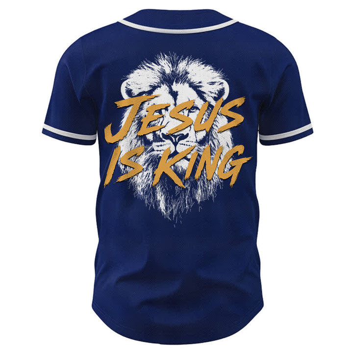 Christianartworkshop Jesus Is King Lion Graphic Baseball Jersey - image 1