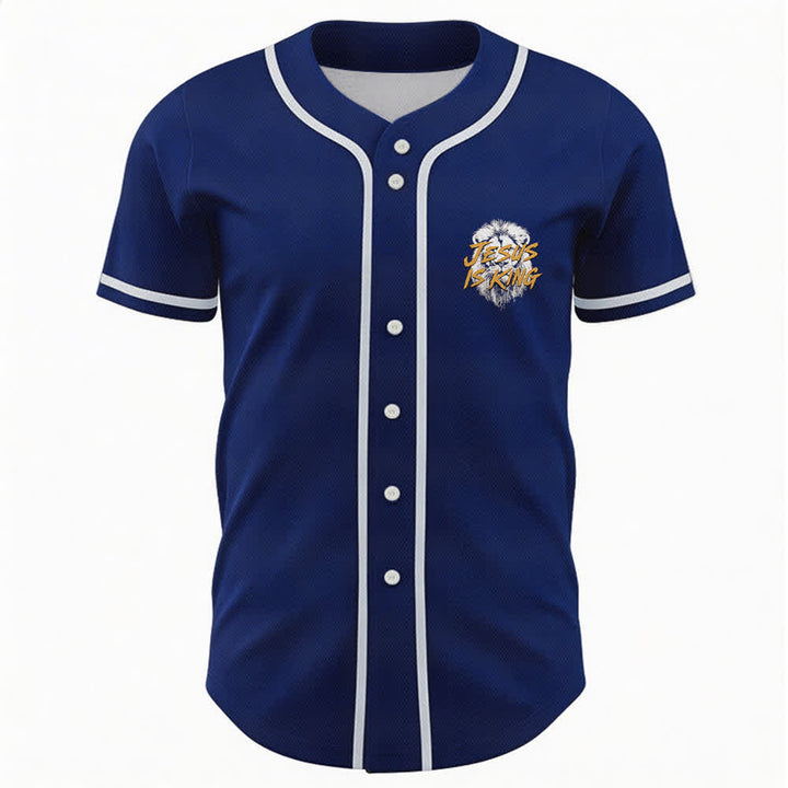 Christianartworkshop Jesus Is King Lion Graphic Baseball Jersey - image 2
