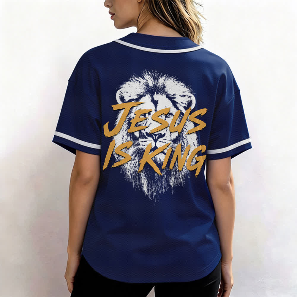 Christianartworkshop Jesus Is King Lion Graphic Mesh Baseball Jersey - image 3