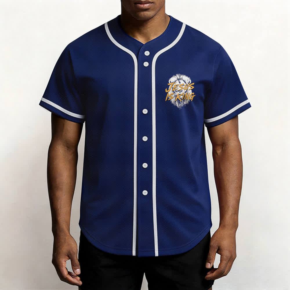 Christianartworkshop Jesus Is King Lion Graphic Baseball Jersey - image 6