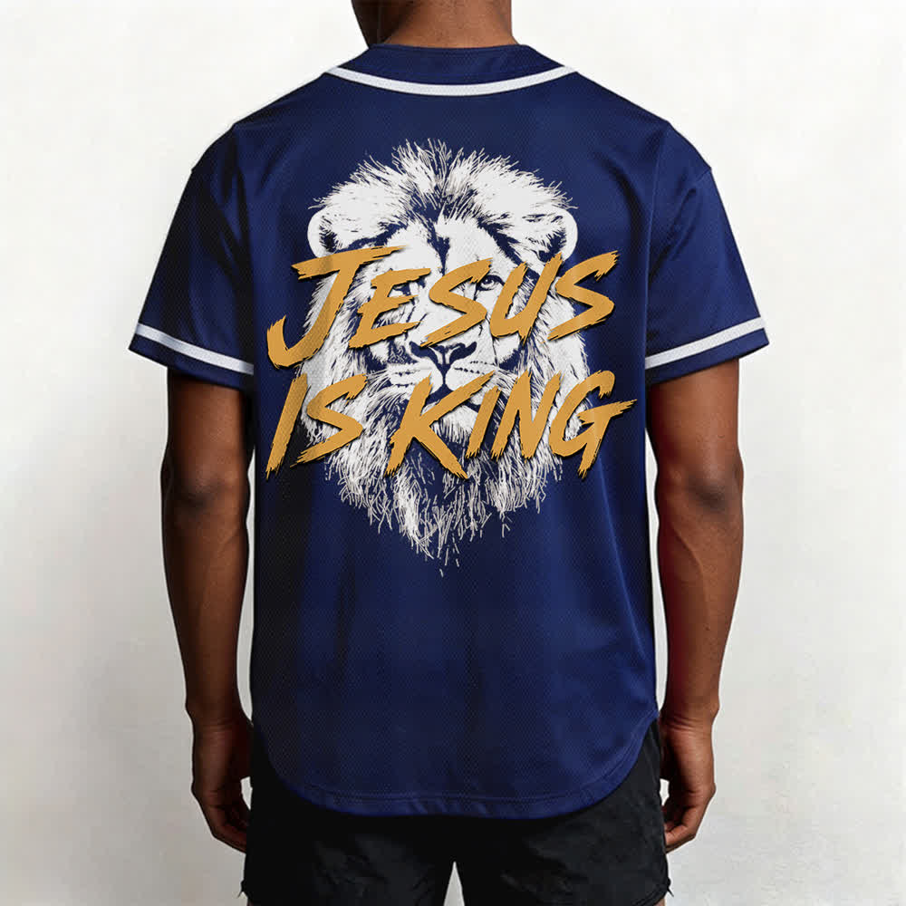 Christianartworkshop Jesus Is King Lion Graphic Baseball Jersey - image 5