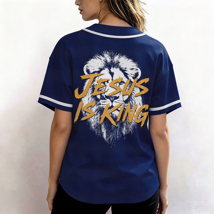 Christianartworkshop Jesus Is King Lion Graphic Baseball Jersey - image 3