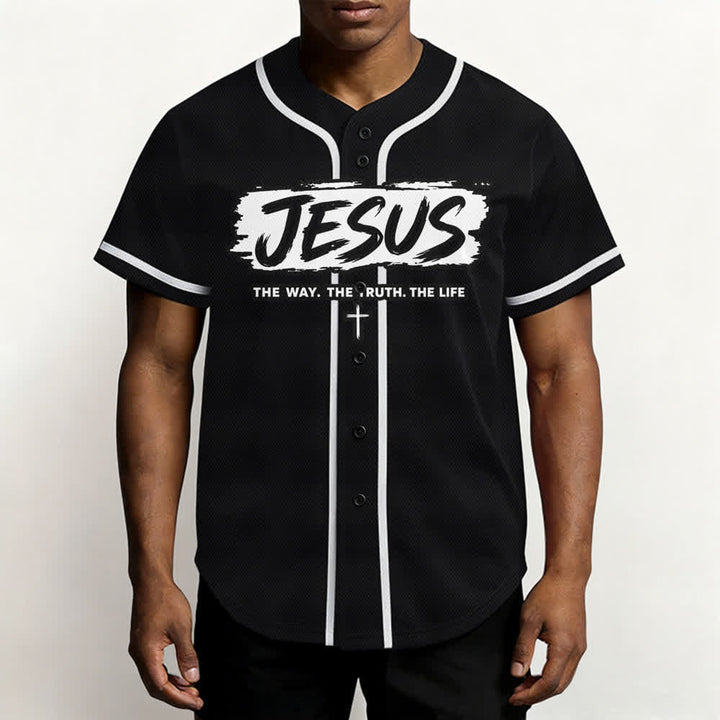 Christianartworkshop Jesus The Way Brush Print Black Baseball Jersey - image 6