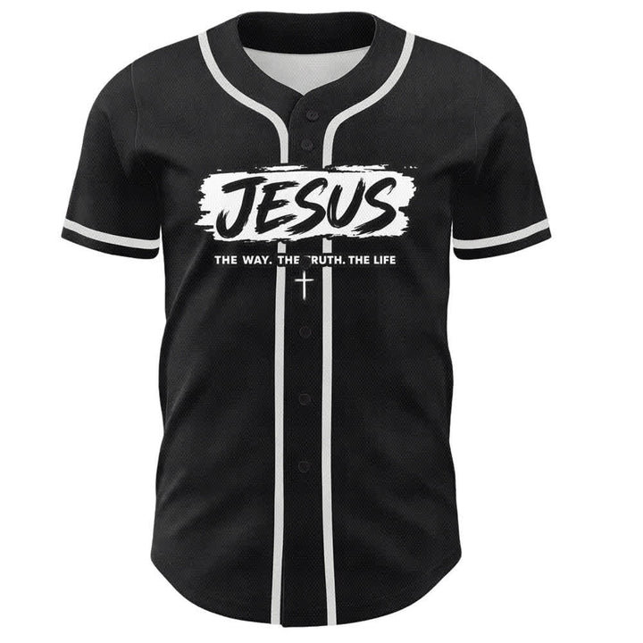 Christianartworkshop Jesus The Way Brush Print Black Baseball Jersey - image 2