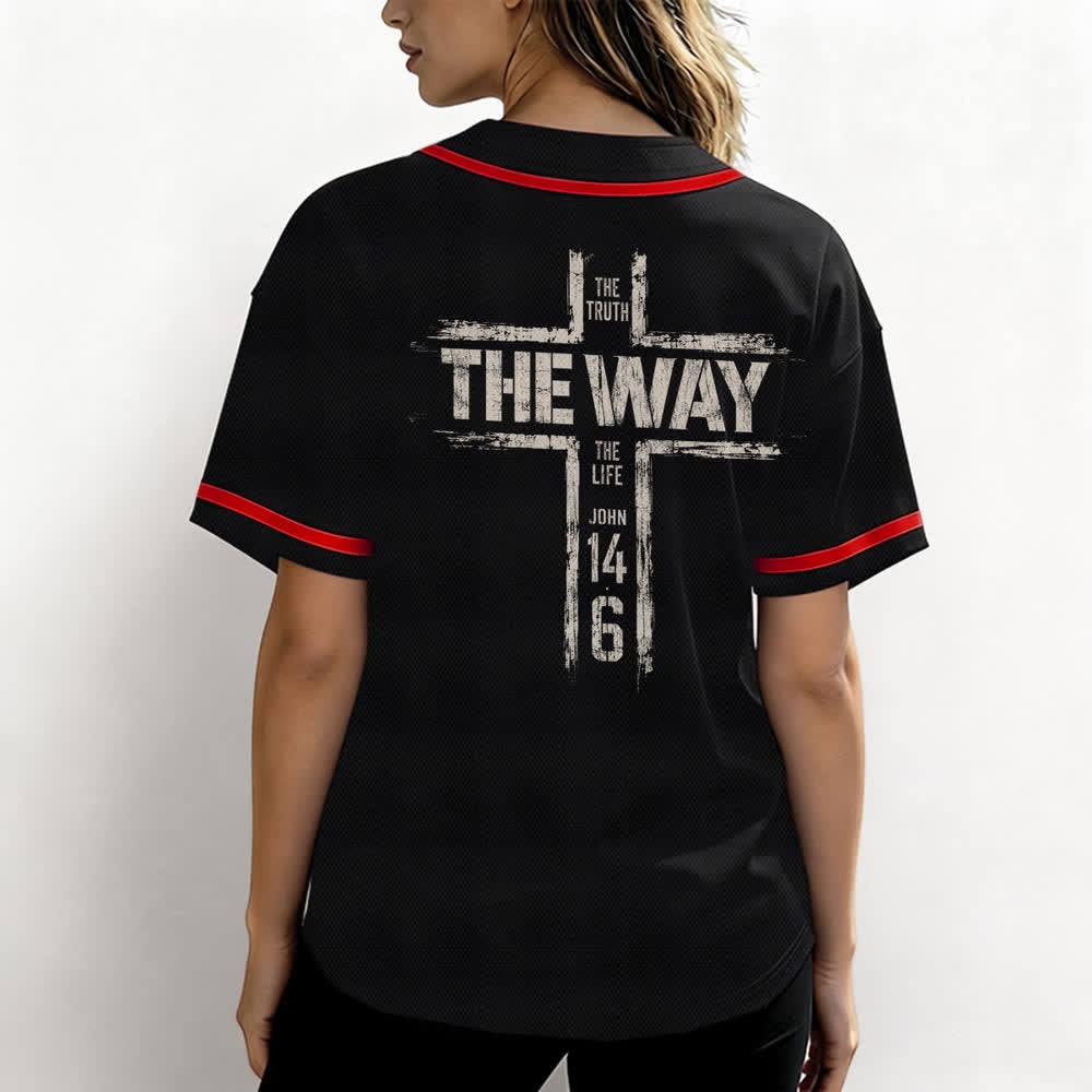 Christianartworkshop Jesus The Way Brush Print Black Baseball Jersey - image 10