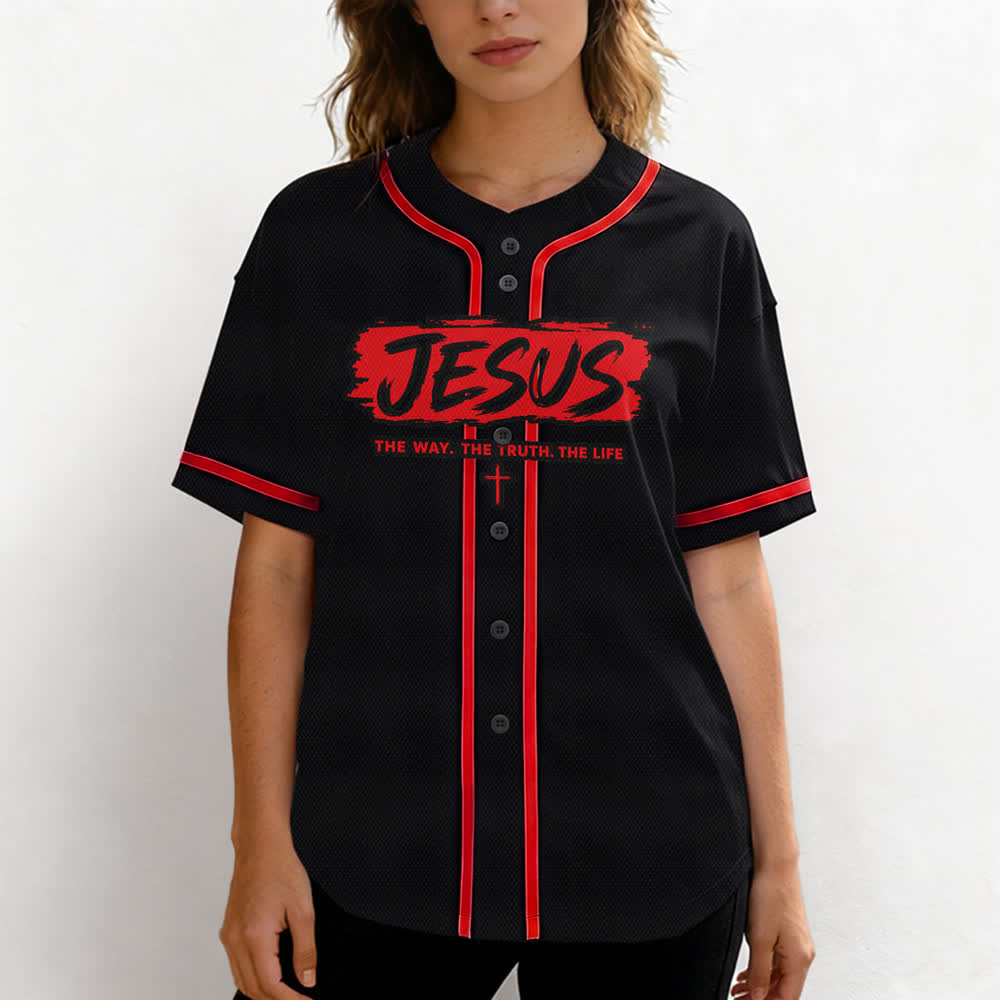 Christianartworkshop Jesus The Way Brush Print Black Baseball Jersey - image 11