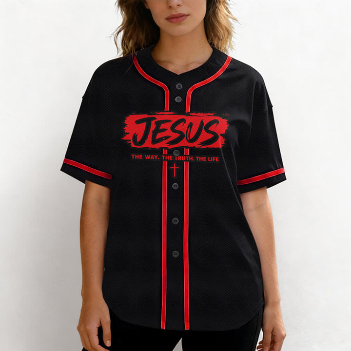 Christianartworkshop Jesus The Way Brush Print Black Baseball Jersey - image 11