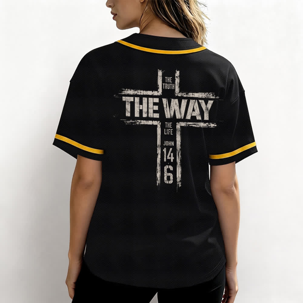 Christianartworkshop Jesus The Way Brush Print Black Baseball Jersey - image 17